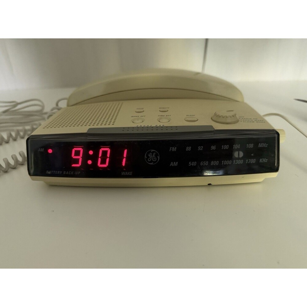 Vtg GE #2-9710A FM/AM Clock Radio Alarm 12 Number Memory Telephone Combo *Read*
